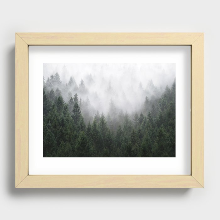 Home Is A Feeling // Wild Romantic Misty Fairytale Wilderness Forest With Trees Covered In Fog Recessed Framed Print