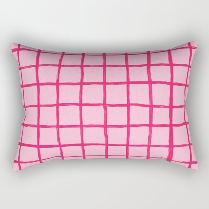 Hot Pink on Blush Checkered Grid Rectangular Pillow