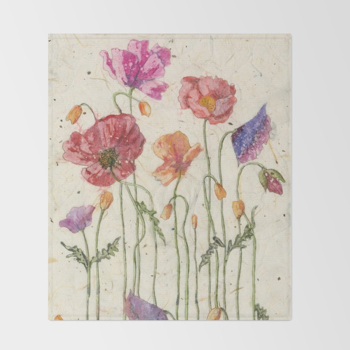 Watercolor Poppy Painting Poppy Batik Watercolor Batik Poppy Watercolor Wall Art Floral Art Throw Blanket By Carolerobb Society6