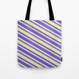 [ Thumbnail: Slate Blue & Pale Goldenrod Colored Lines/Stripes Pattern Tote Bag ]