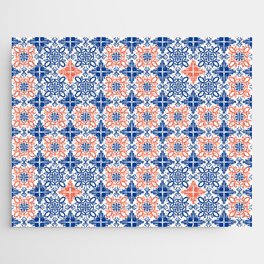 Cheerful Retro Modern Kitchen Tile Mini Pattern Red and Navy Blue Jigsaw Puzzle