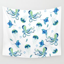 Watercolor Ocean Collage Wall Tapestry