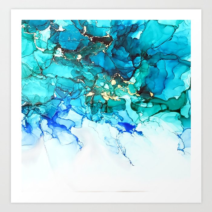 Alcohol Ink Painting on Canvas: Teal & Tangerine