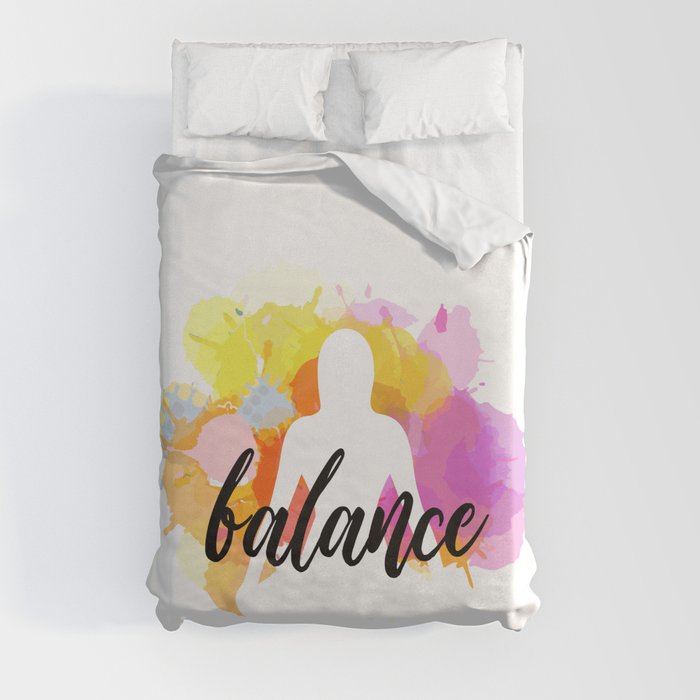 Silhouette of a woman sitting balanced in lotus pose watercolor	 Duvet Cover