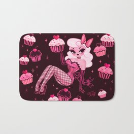 Cupcake Girl Pink on Dark Chocolate Bath Mat | Rockabilly, Doll, Retro, Drawing, Pinup, Candy, Kawaii, Cute, Digital, Femme 