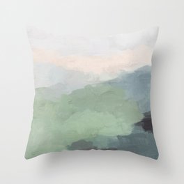 Farmland Sunset III - Seafoam Green Mint Black Blush Pink Abstract Nature Land Art Painting Throw Pillow