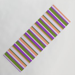 [ Thumbnail: Green, Light Salmon, Lavender & Dark Orchid Colored Stripes Pattern Yoga Mat ]