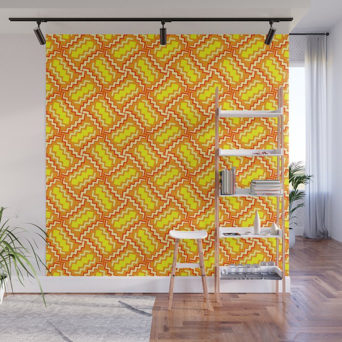 Rectangular Chevron Burnt Orange Mustard Native American Inspired Pattern Southwestern Design Patter Wall Mural By Dpartgallery