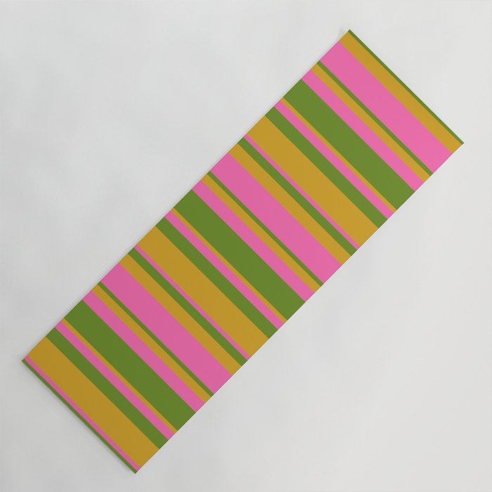 Green, Goldenrod & Hot Pink Colored Lined Pattern Yoga Mat