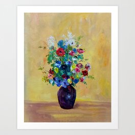 color fresh flowers in the vase on the table  Art Print