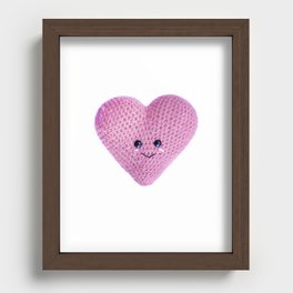 Cute Pink Crochet Heart Plush Recessed Framed Print