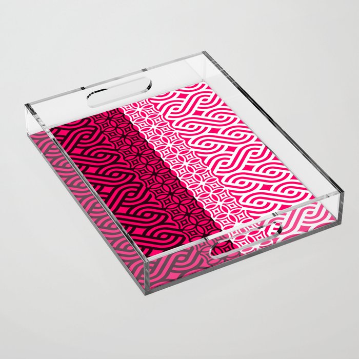 Hot Pink Plait Pattern on Black and White Acrylic Tray