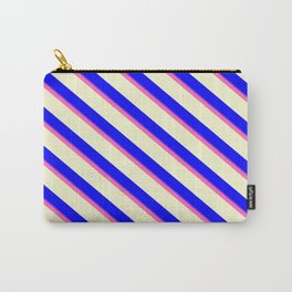 [ Thumbnail: Hot Pink, Light Yellow, Blue, and Purple Colored Lined Pattern Carry-All Pouch ]