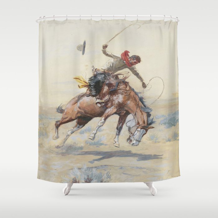 C M Russell The Bucker Vintage Western Art Shower Curtain By