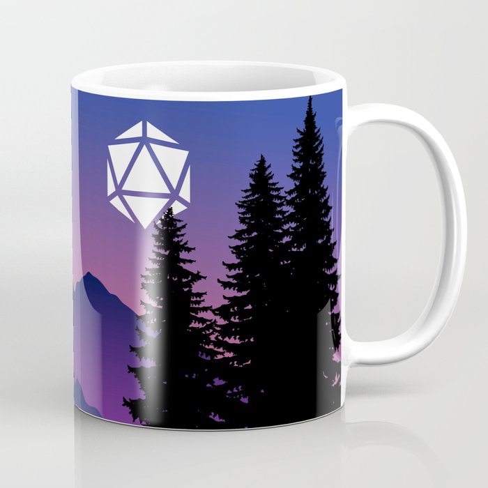 Purple Sunrise D20 Dice Moon Tabletop RPG Landscape Coffee Mug