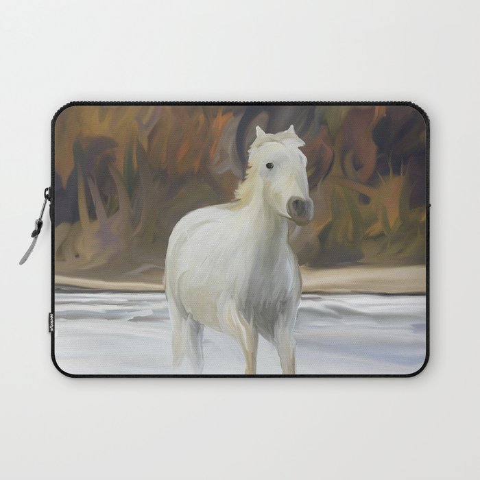 white horse running in water, digital painting Laptop Sleeve
