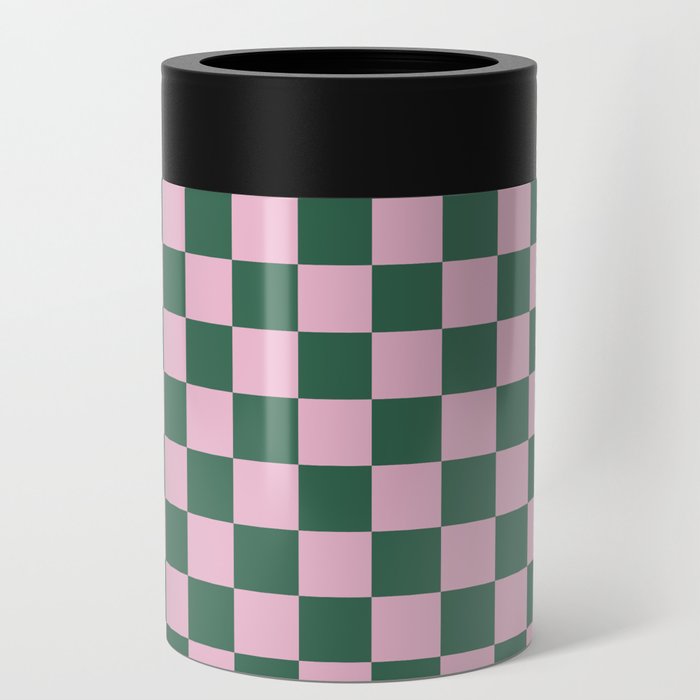 90s Checkerboard - Green Pink Can Cooler