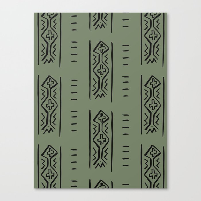 Mud Cloth Mercy Olive Green and Black Pattern Canvas Print