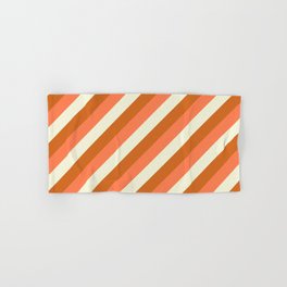 [ Thumbnail: Beige, Chocolate, and Coral Colored Stripes Pattern Hand & Bath Towel ]