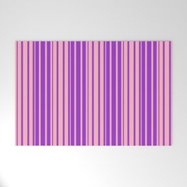 [ Thumbnail: Dark Orchid & Light Pink Colored Lined Pattern Welcome Mat ]