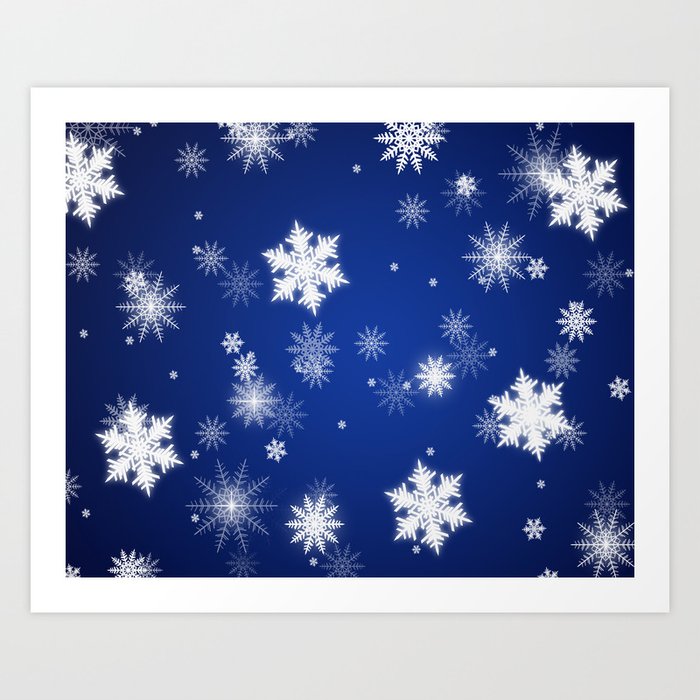 Winter / Christmas Blue and White Snowflakes Art Print