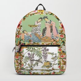 Imari Panel Backpack | Flowers, Wisteria, Birds, Upscale, Asia, Japan, Classy, Asian, Collage, China 