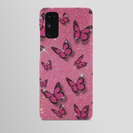 Cute Pink Butterfly on Glitter Aesthetic Background Android Case