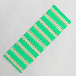[ Thumbnail: Green & Beige Colored Lined/Striped Pattern Yoga Mat ]