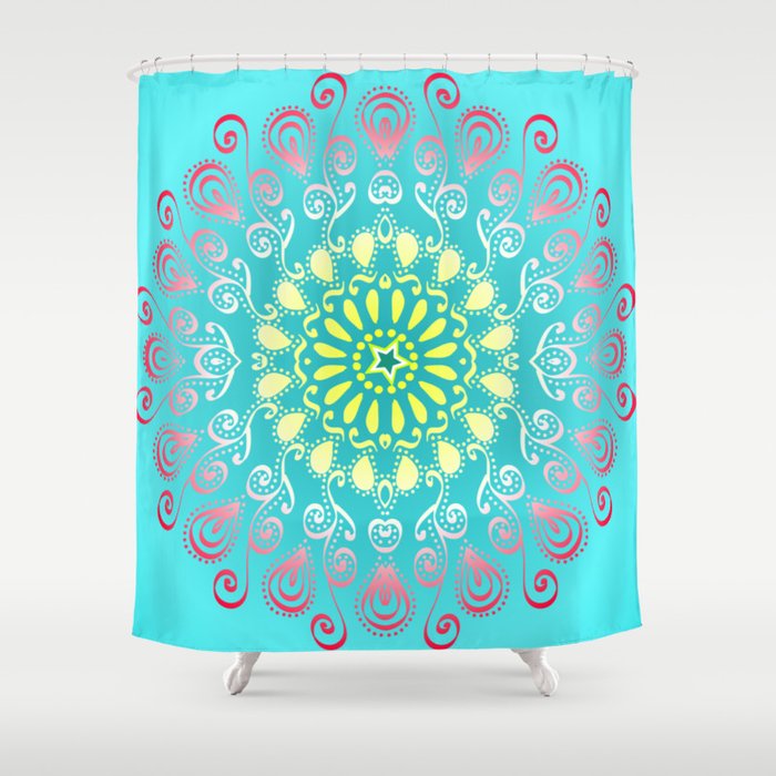 Turquoise Modern Mandala Design Shower Curtain