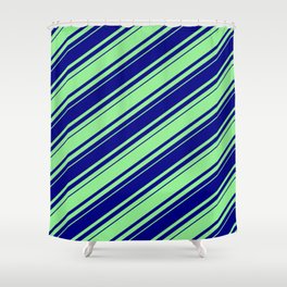 [ Thumbnail: Blue & Light Green Colored Lines Pattern Shower Curtain ]