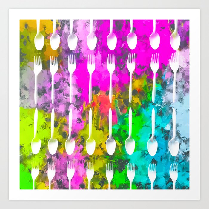 fork and spoon pattern with colorful painting abstract background Art Print  by timla | Society6