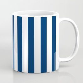 Dark Navy Blue and White Straight Vertical Stripes Coffee Mug