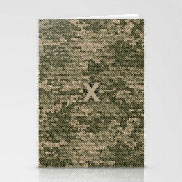 Personalized X Letter on Green Military Camouflage Army Design, Veterans Day Gift / Valentine Gift / Military Anniversary Gift / Army Birthday Gift  Stationery Cards
