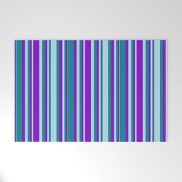 [ Thumbnail: Dark Violet, Dark Cyan, and Powder Blue Colored Lines/Stripes Pattern Welcome Mat ]