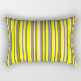 [ Thumbnail: Green, Yellow, Tan & Grey Colored Lined/Striped Pattern Rectangular Pillow ]