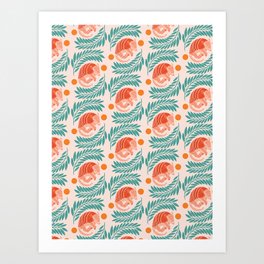 Sleepy Armadillo – Orange and Teal Pattern Art Print