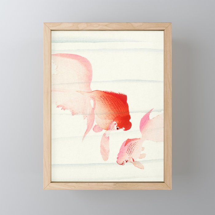 Two goldfish - Vintage Japanese woodblock print art Framed Mini Art Print