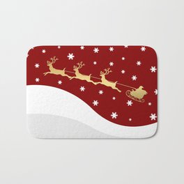 Red Christmas Santa Claus Bath Mat | Absentis, White, Santa, Snow, Reindeer, Sled, Rudolph, Graphicdesign, Red, Stars 