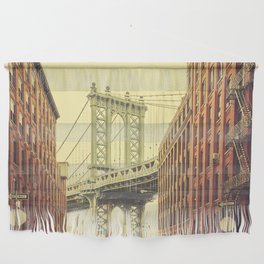 Retro stylized Manhattan Bridge seen from Dumbo, New York.  Wall Hanging