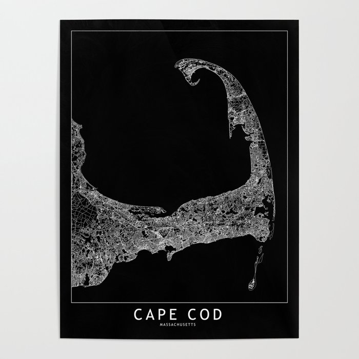 Cape Cod Black Map Poster