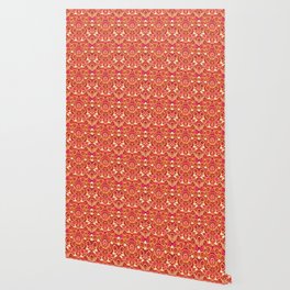 Folk stylization, Orange-pink flowers on a red background Wallpaper