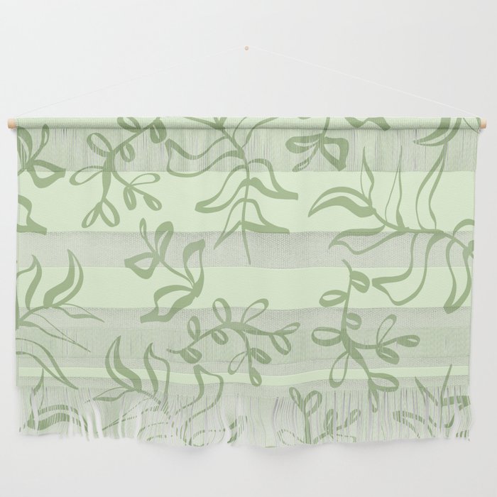 Light Green Leaves Line Art Wall Hanging