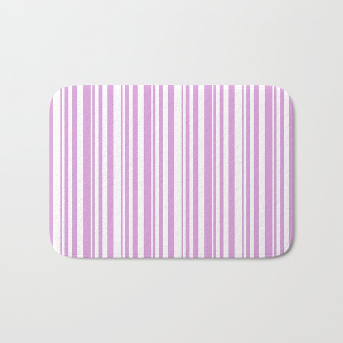 White and Plum Colored Pattern of Stripes Bath Mat