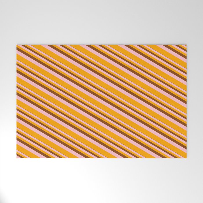 Brown, Pink & Orange Colored Lined/Striped Pattern Welcome Mat