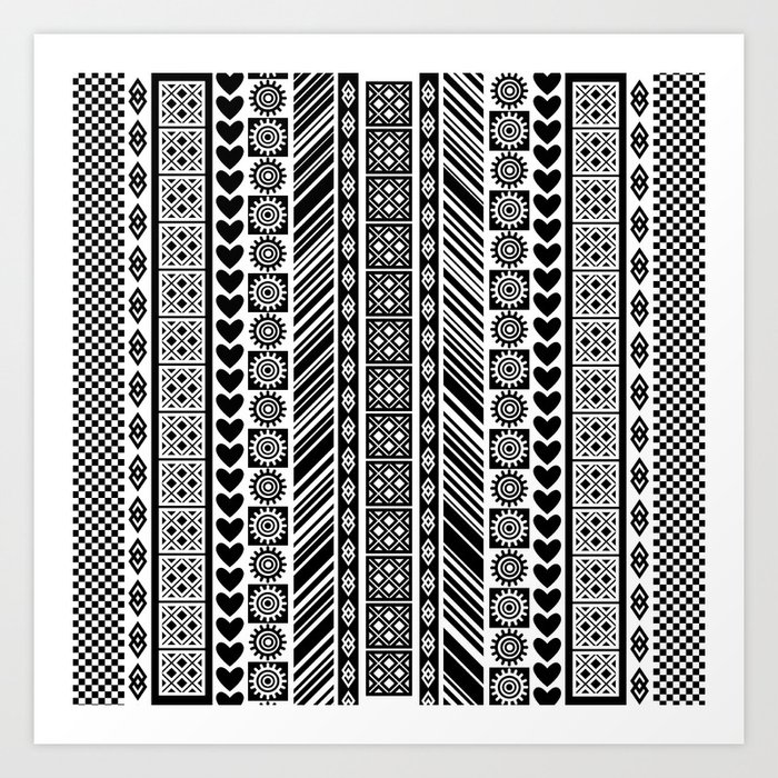 black and white adinkra symbol african print pattern art print by