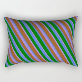 [ Thumbnail: Purple, Brown, Royal Blue & Dark Green Colored Stripes Pattern Rectangular Pillow ]