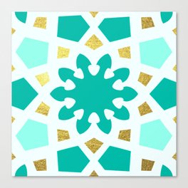 Geometric Arabesque Pattern in Aqua Canvas Print