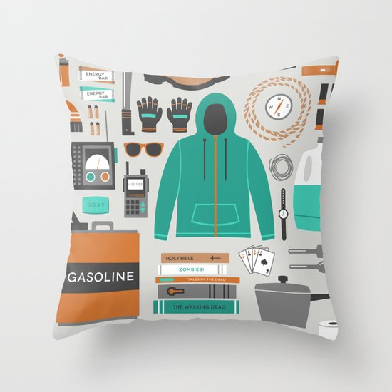 Zombie Survival Kit Throw Pillow