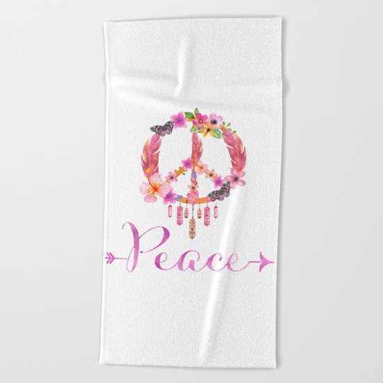 Peace Symbol Flower Power 70s Art Beach Towel