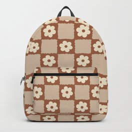 Retro Flower Checker in Brown Backpack
